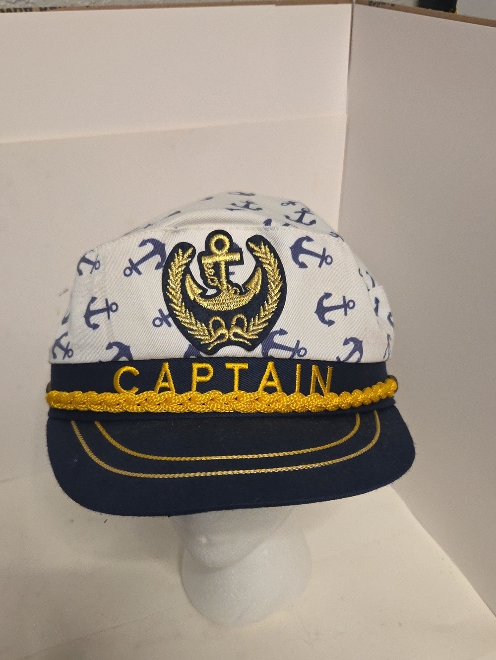Nautical Captain Hat in White and Navy with Gold Trim